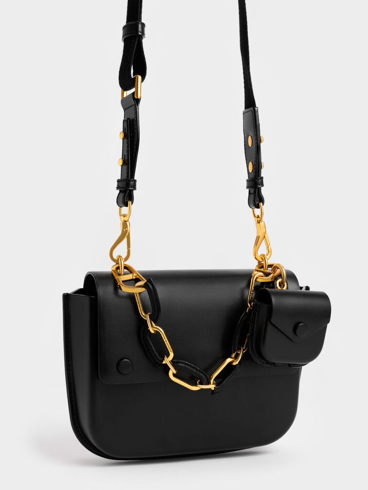Amber Chain Handle Push-Lock Handbag, Black, hi-res