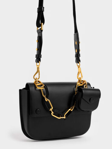 Amber Chain Handle Push-Lock Handbag, Black, hi-res