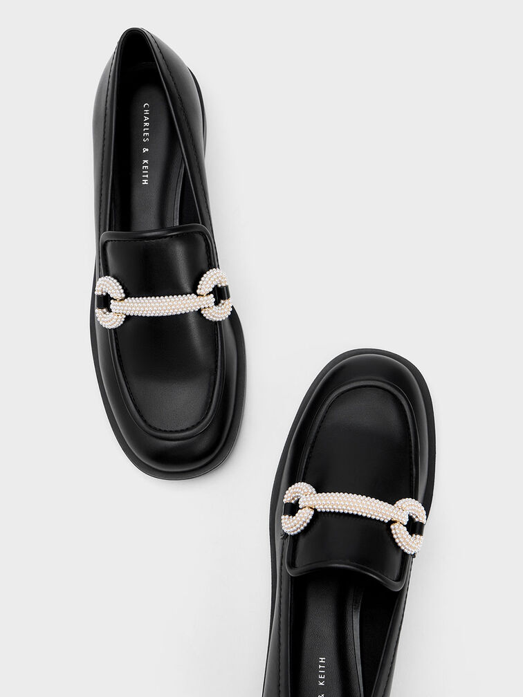 حذاء لوفر مع حزام مطرز, أسود, hi-res