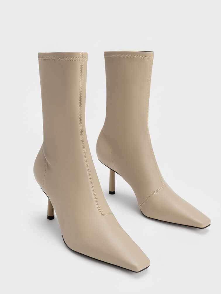 Cylindrical Heel Calf Boots, Taupe, hi-res