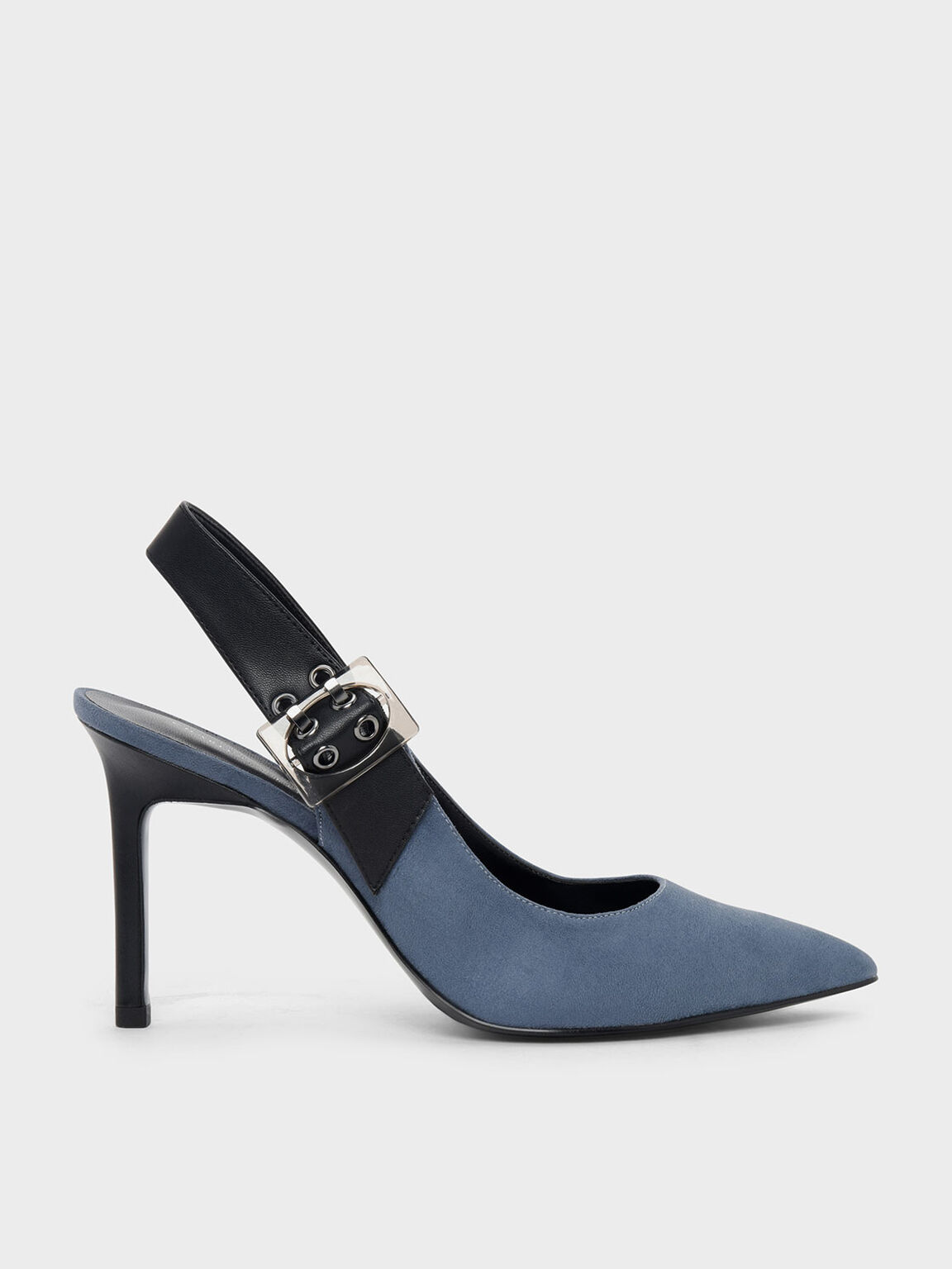 Textured Buckled Slingback Pumps, Blue, hi-res