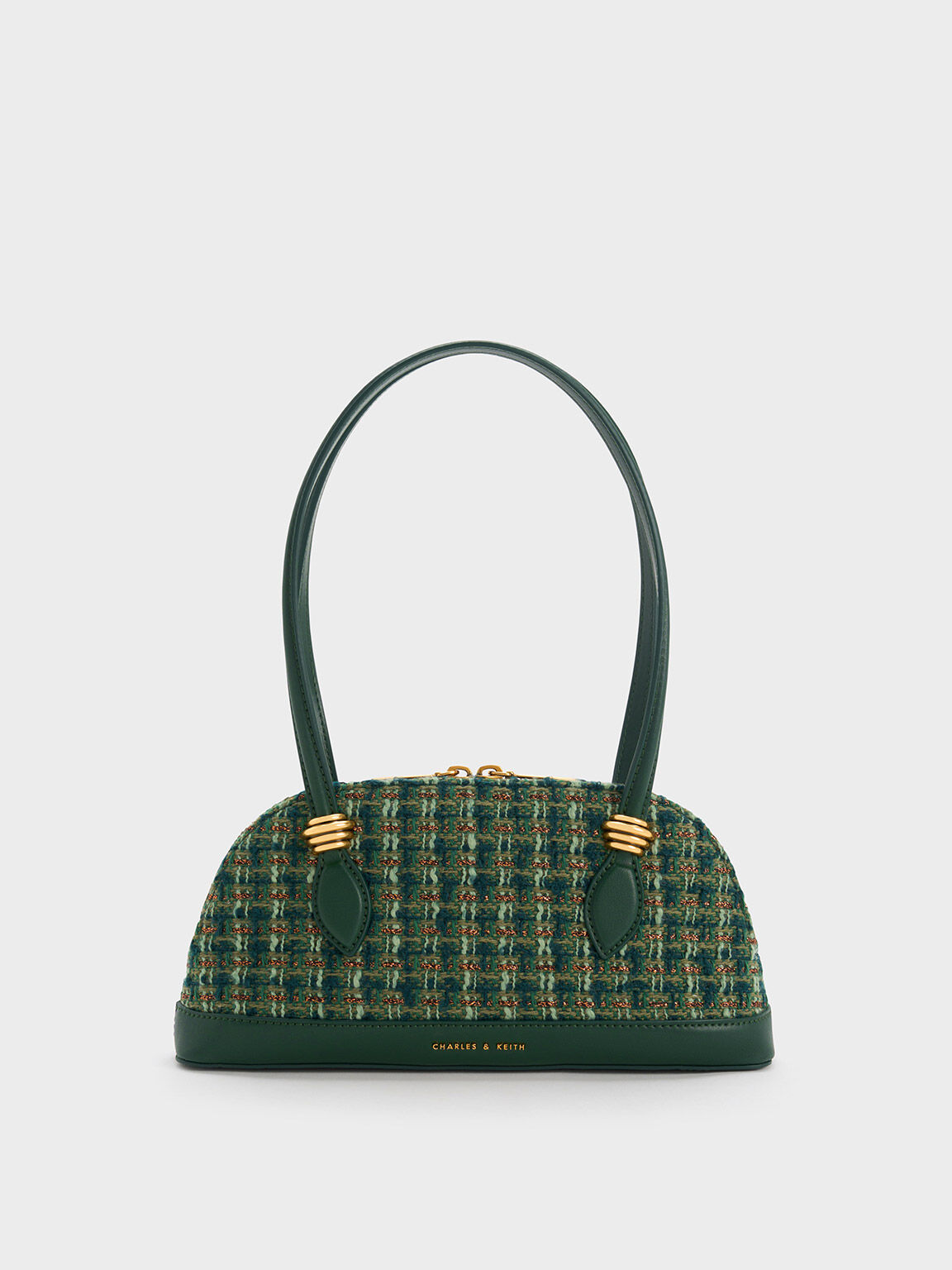 Trudy Tweed Elongated Handle Shoulder Bag, Dark Green, hi-res