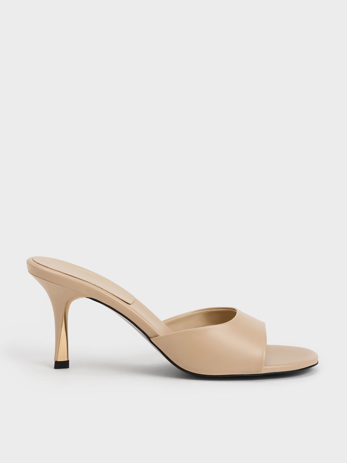 Round Toe Sculptural Heel Mules Beige