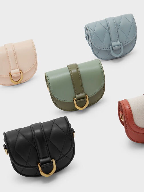 Micro Gabine Quilted Saddle Bag​, Black Textured, hi-res
