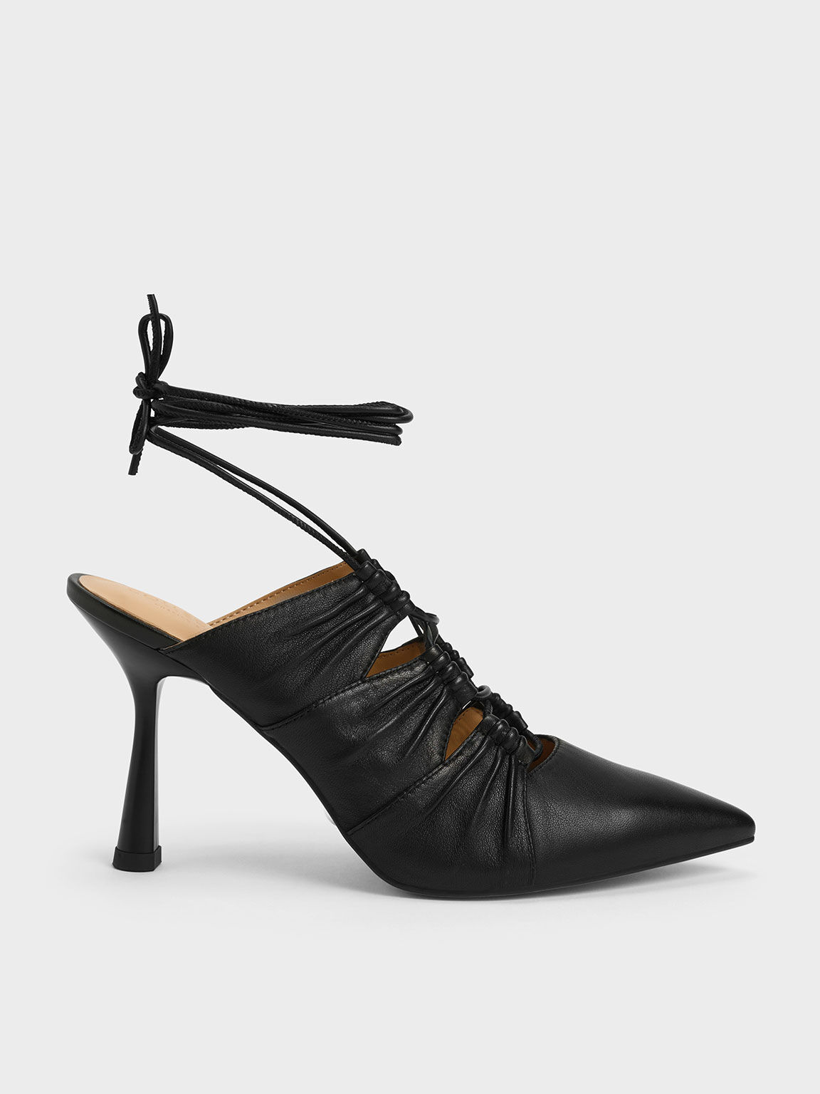 Landis Leather Tie-Around Pumps, Black, hi-res