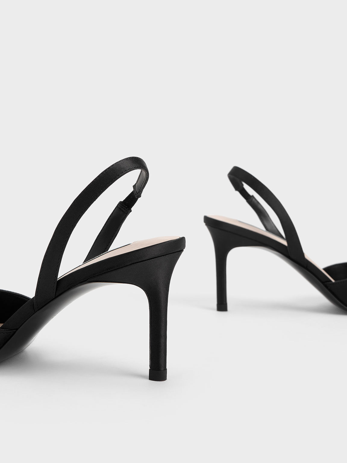 Twist Detail Satin Slingback Pumps, Black, hi-res