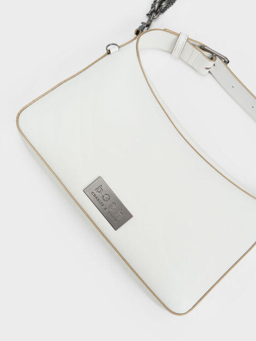 Jules Leather Chain-Embellished Bag, White, hi-res