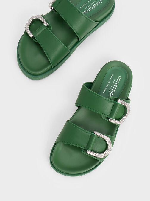 Gem-Embellished Gabine Slides, Green, hi-res