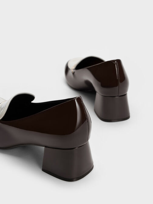 Lexie Chain-Link Two-Tone Heeled Loafers, Dark Brown, hi-res
