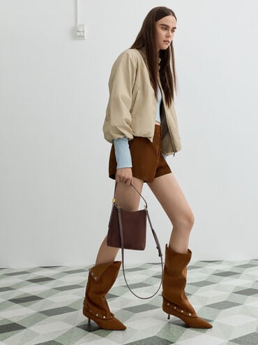 Edna Recycled Suede Bucket Bag, Espresso Brown, hi-res