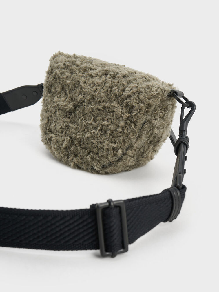 Philomena Furry Half-Moon Crossbody Bag, Khaki, hi-res