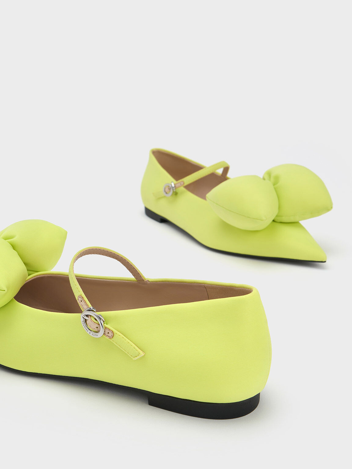 حذاء مسطح ماري جين مزين بفيونكة منتفخة, اخضر ليموني, hi-res