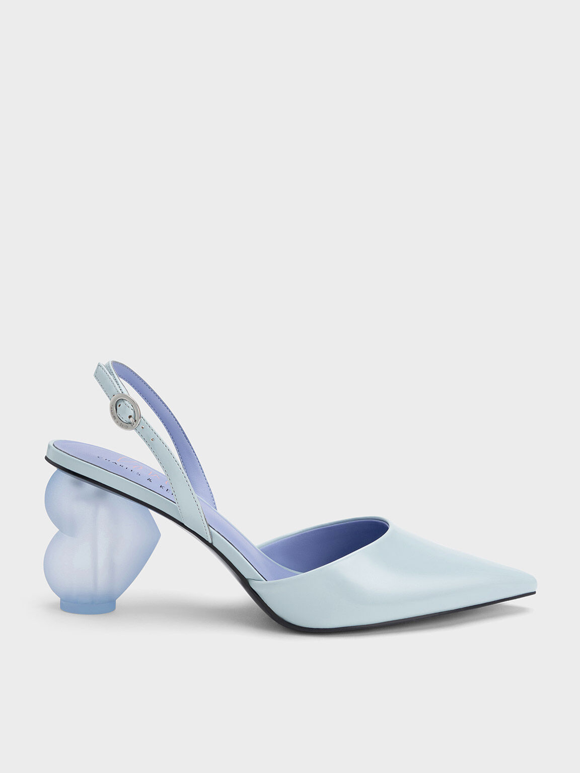 Heart Heel Slingback Pumps, Light Blue, hi-res