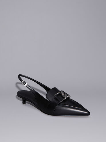 Gabine Leather Interlocking-Accent Slingback Pumps, Black, hi-res