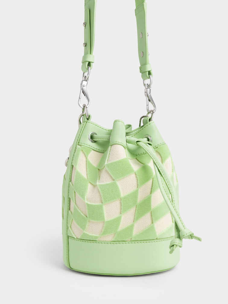 Zetta Checkered Bucket Bag, Mint Green, hi-res