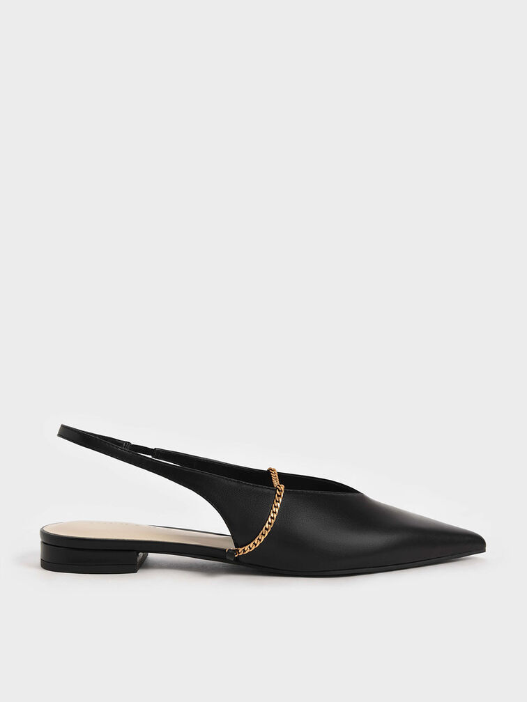 Chain-Link Slingback Ballerina Flats, Black, hi-res