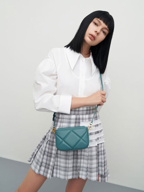 Mini Danika Chunky Chain Padded Bag, Teal, hi-res