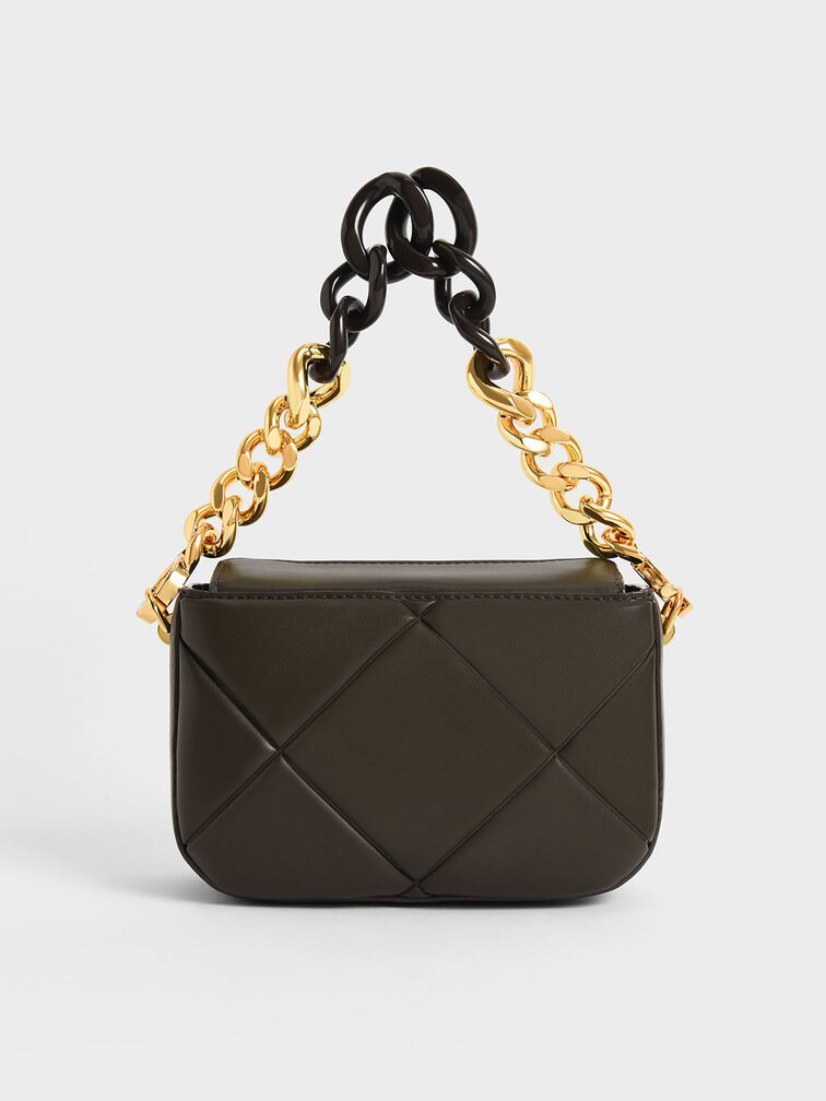 Danika Chunky Chain-Handle Padded Bag, Dark Moss, hi-res