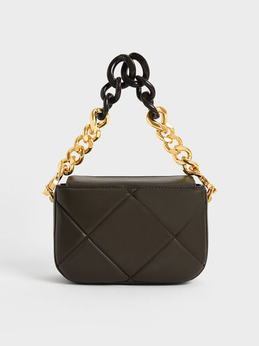 Danika Chunky Chain-Handle Padded Bag, Dark Moss, hi-res