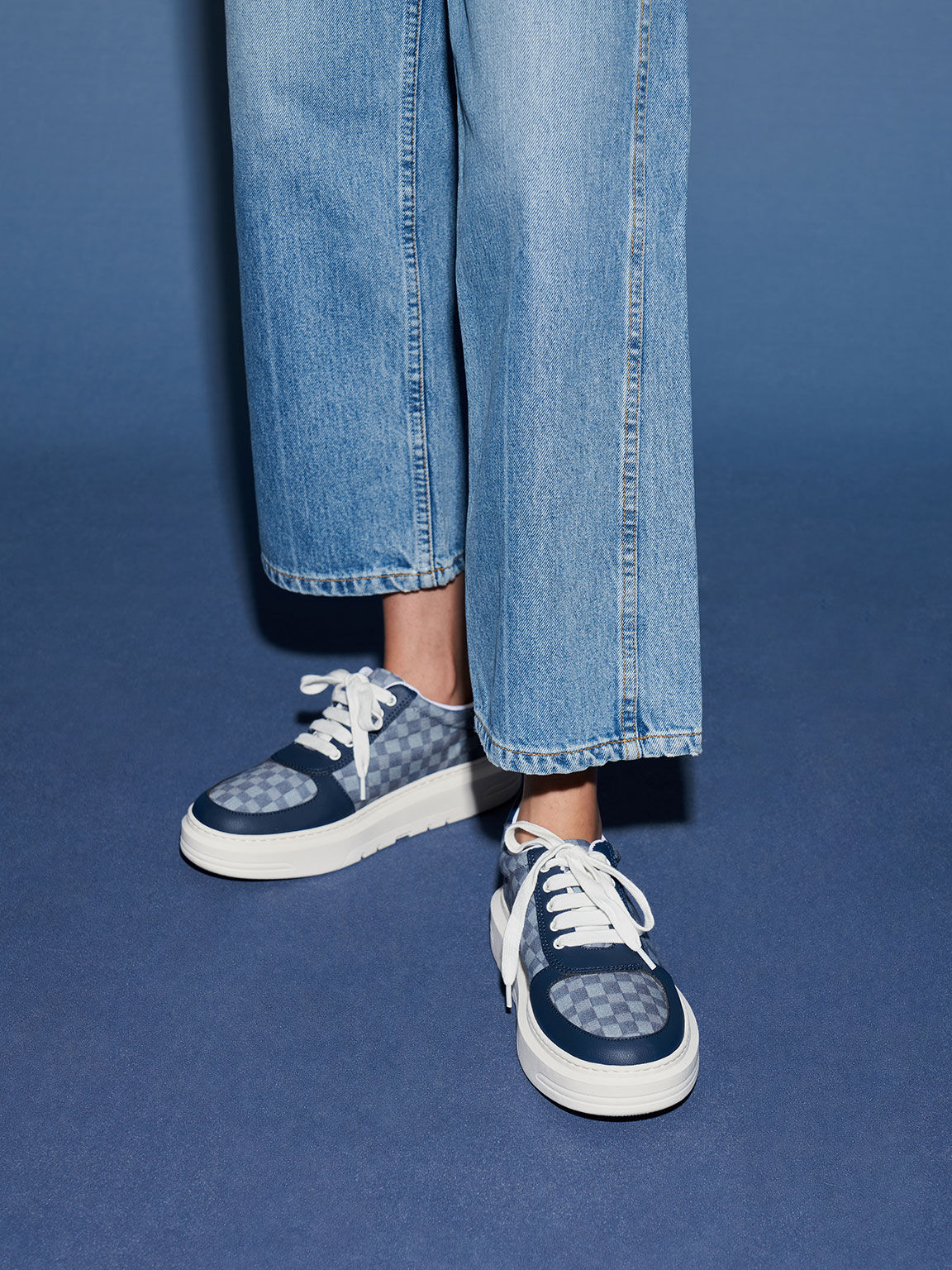 Checkered denim sneakers cheap