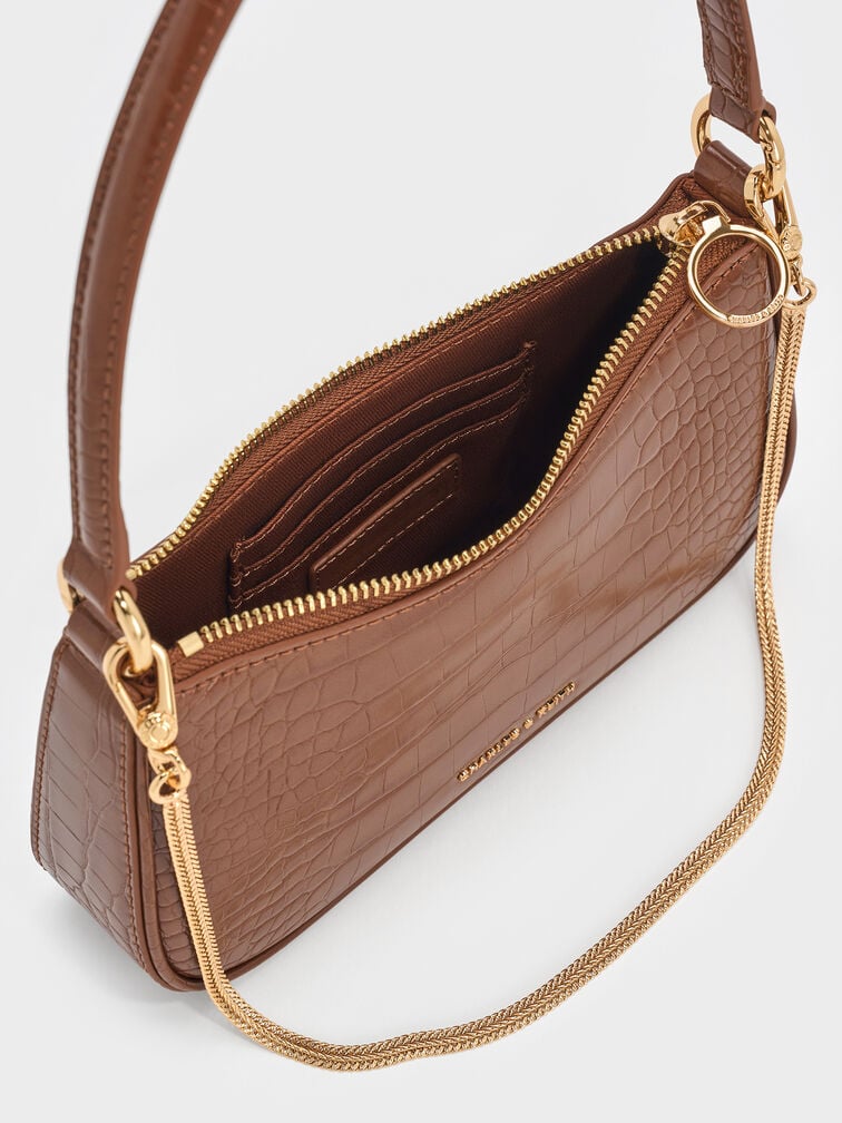 شنطة كتف السبيث بسلسلة, Chocolate Croco, hi-res