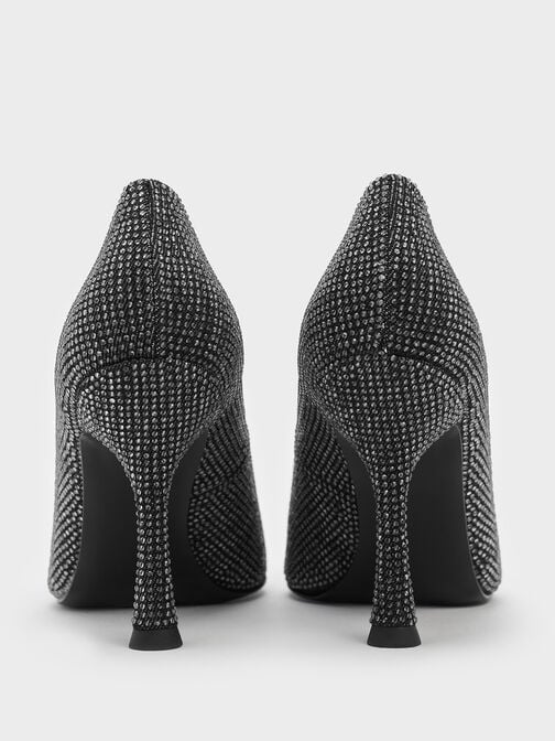 Denim Pointed-Toe Spool-Heel Pumps, Black Textured Denim Pointed-Toe Spool-Heel Pumps, Black Textured, hi-res