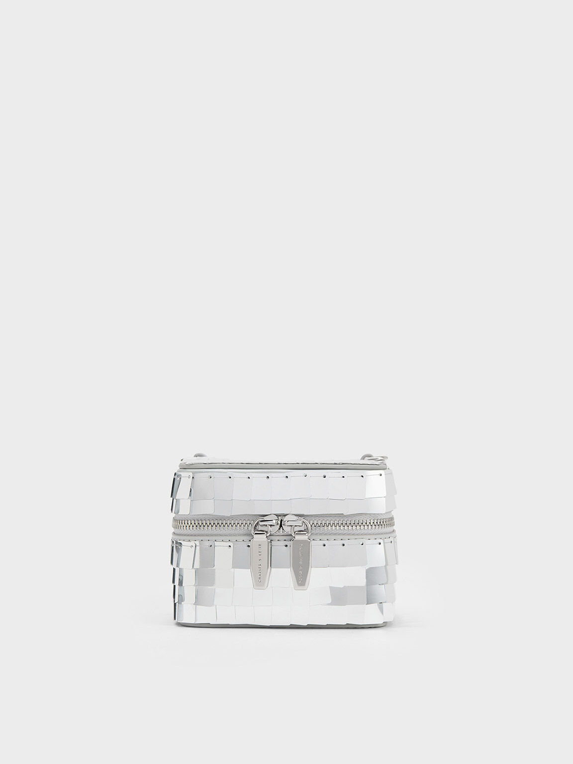 Disc-Embellished Vanity Pouch, Silver, hi-res