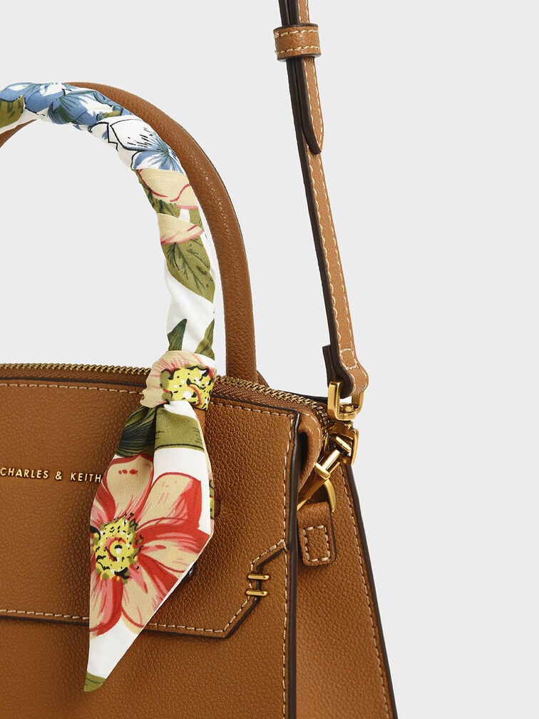 Scarf-Wrapped Top Handle Bag, Camel, hi-res