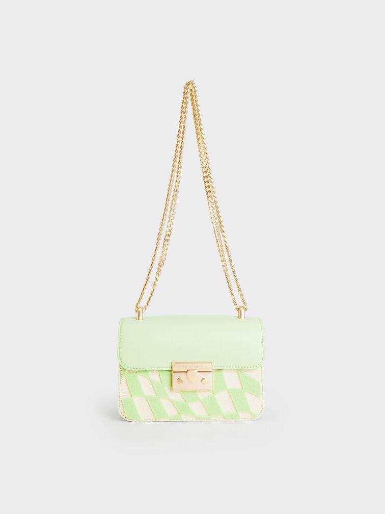 Alva Checkered Push-Lock Chain Bag, Mint Green, hi-res