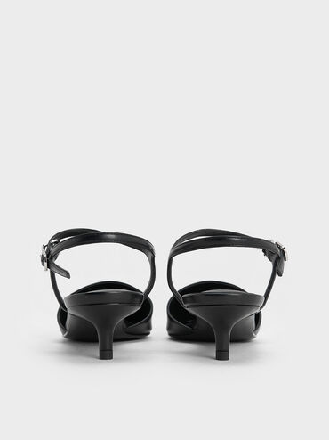 Pearl-Embellished Cap-Toe Kitten Heels, Black, hi-res
