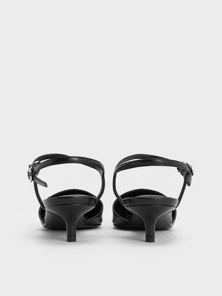 Pearl-Embellished Cap-Toe Kitten Heels, Black, hi-res