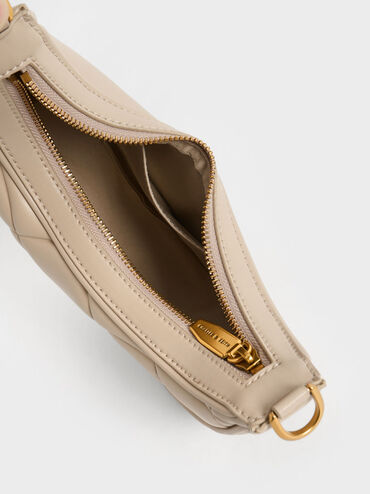 حقيبة بوني بذراع سلسلة و تصميم هلالي, بيج, hi-res