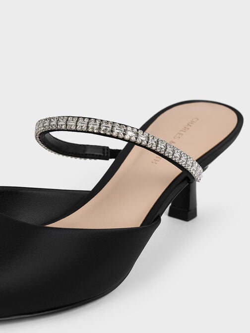 Ambrosia Satin Gem-Embellished Pointed-Toe Mules, Black2, hi-res