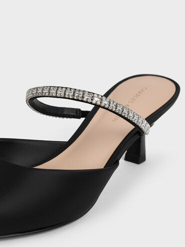 Ambrosia Satin Gem-Embellished Pointed-Toe Mules, Black2, hi-res