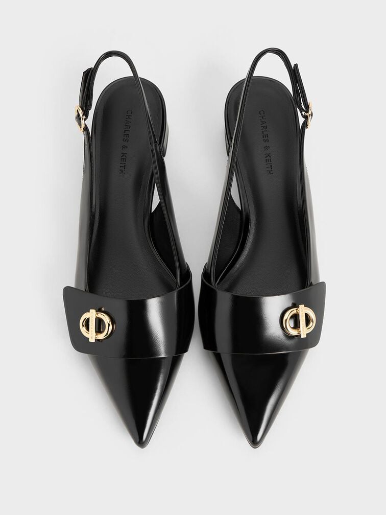 Metallic-Accent Pointed-Toe Slingback Pumps, Black Boxed, hi-res