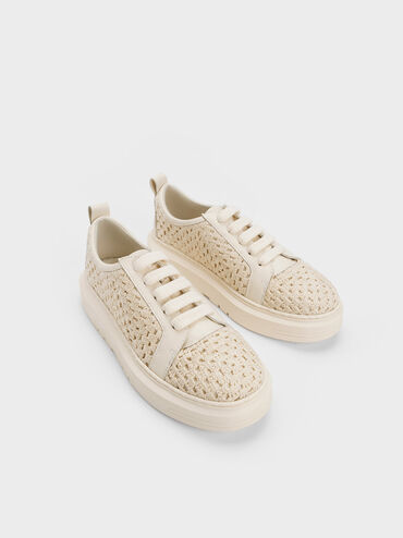 Fable Crochet & Leather Sneakers, Chalk, hi-res