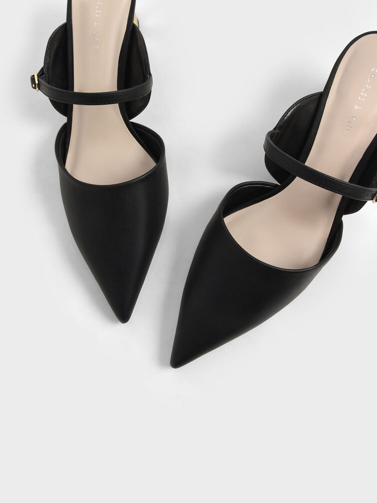 Front Strap Cone-Heel Mules, Black, hi-res