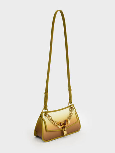 Marlowe Lock-Motif Chain Handle Bag, Mustard, hi-res