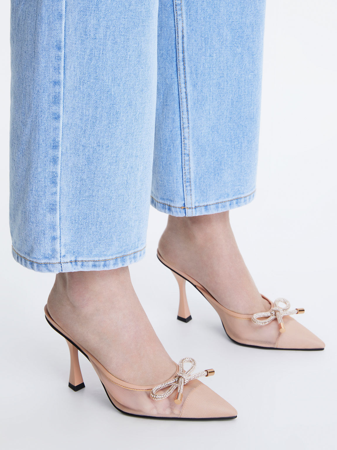 Nude Bow Tie Mesh Mules CHARLES KEITH SA
