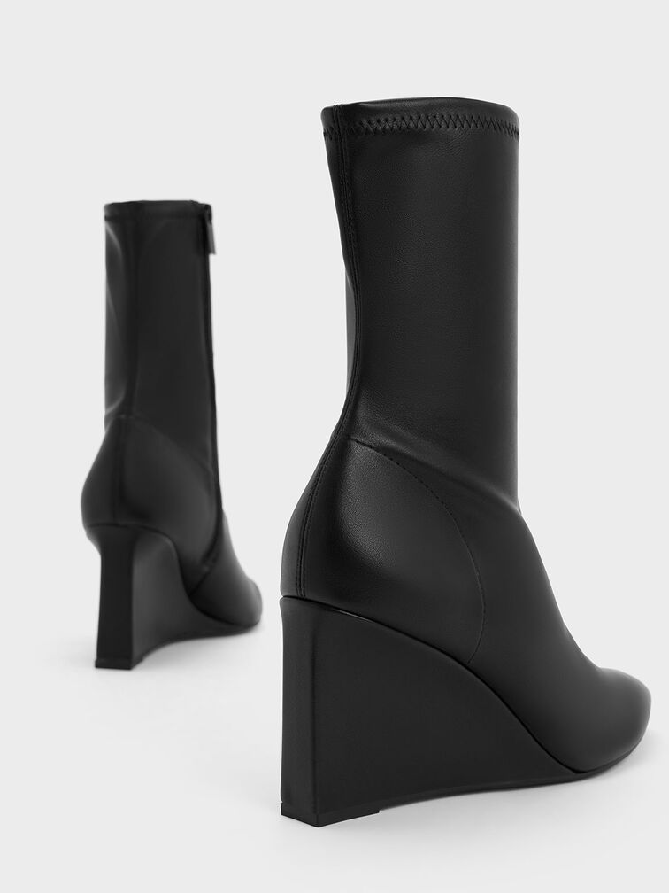 Pointed-Toe Wedge Ankle Boots, Black, hi-res