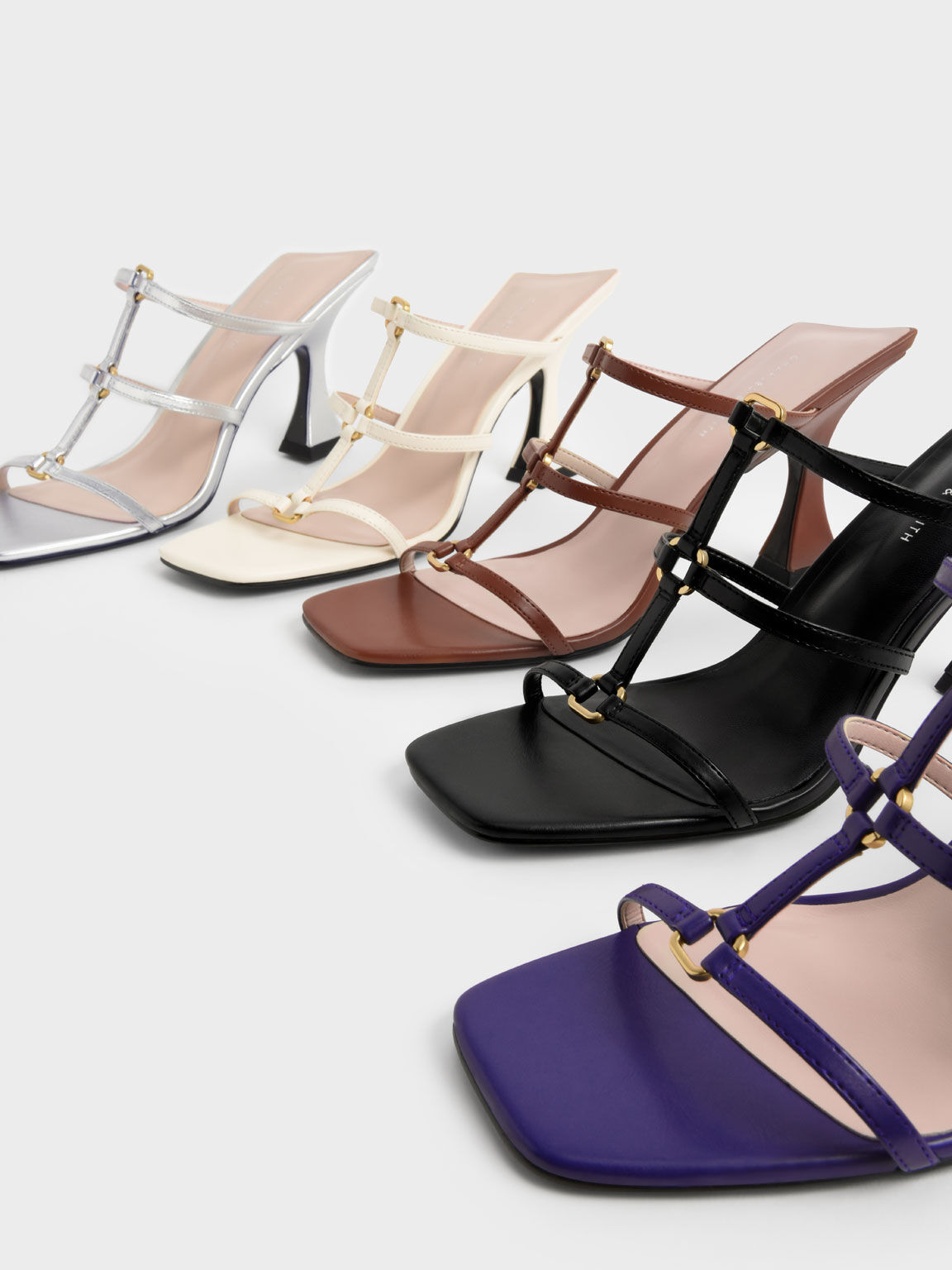 Strappy Sculptural Heel Mules, Black, hi-res