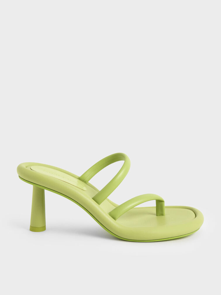 Tubular Heeled Thong Sandals, Green, hi-res