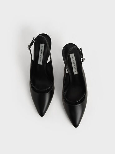 حذاء مفتوح من الخلف بكعب عال رفيع وتصميم مفرغ وحزام كاحل, أسود, hi-res