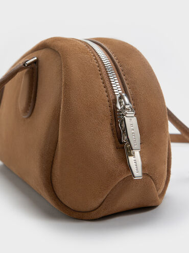 Nelly Recycled Suede Elongated Shoulder Bag, Mocha Brown, hi-res