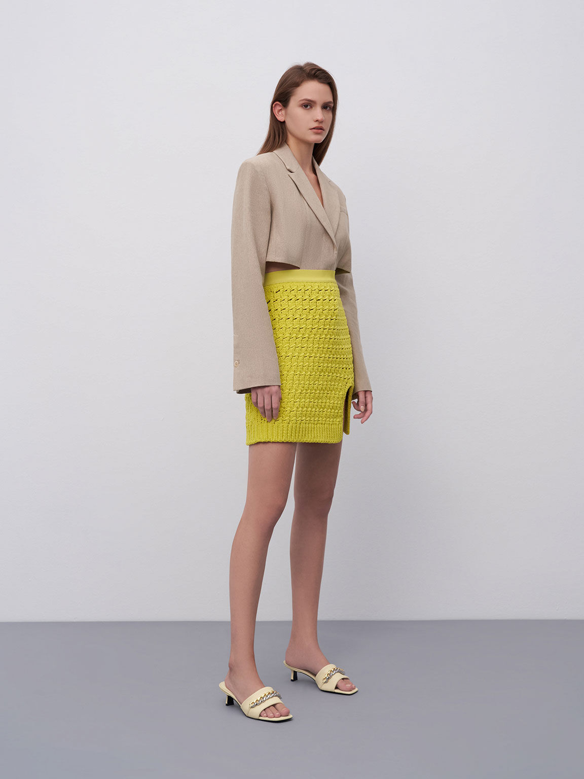 Chain-Embellished Blade Heel Mules, Chalk, hi-res