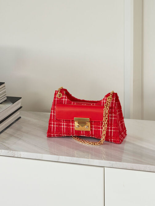 Eudora Tweed Sculptural Bag, Red, hi-res