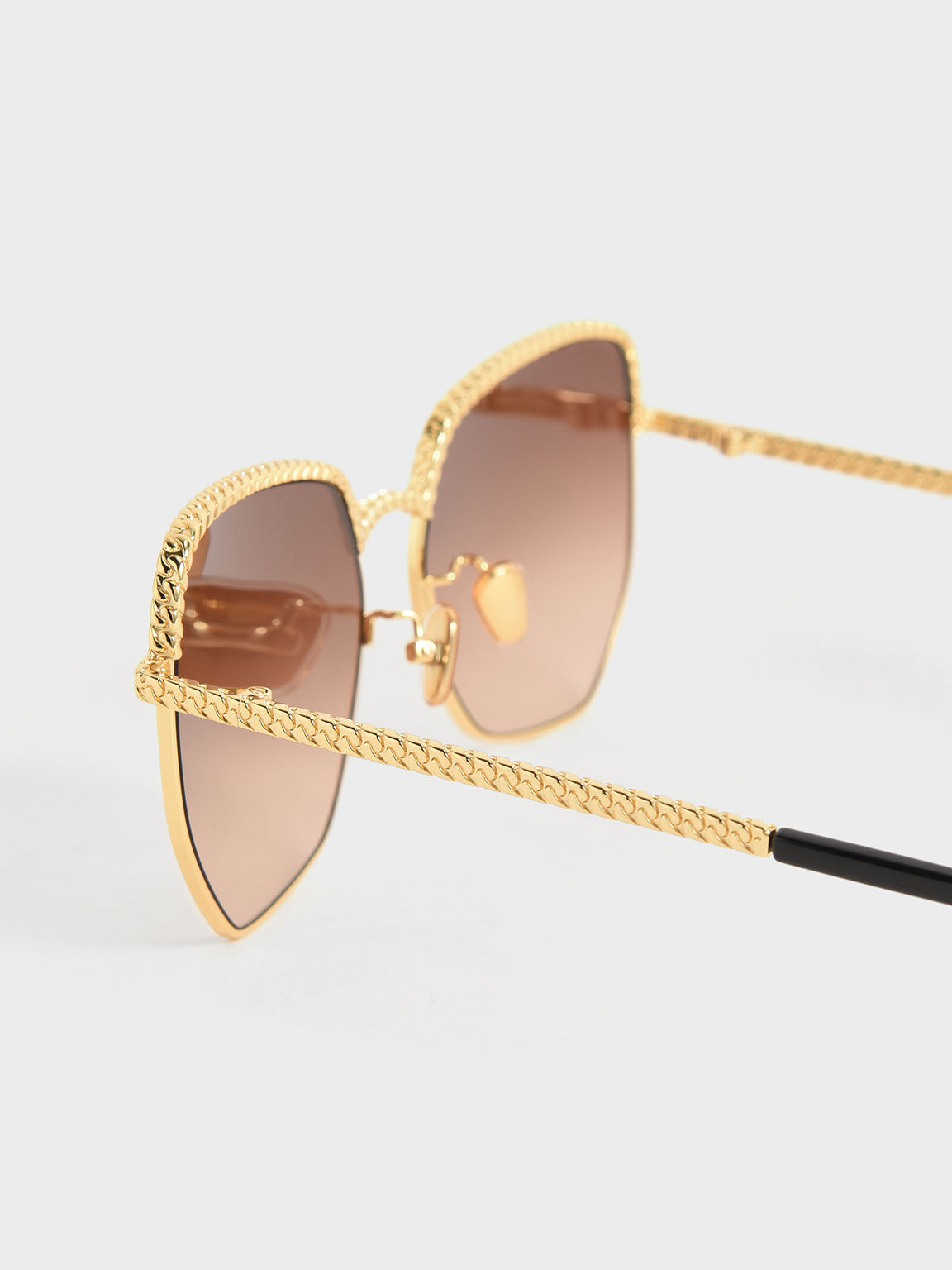 Recycled Acetate Braided Butterfly Sunglasses, Gold, hi-res