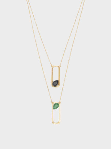 Green Agate Layered Necklace, Gold, hi-res