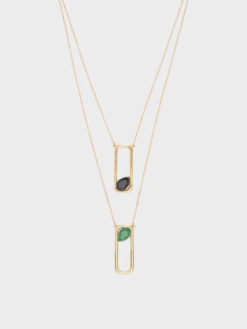 Green Agate Layered Necklace, Gold, hi-res