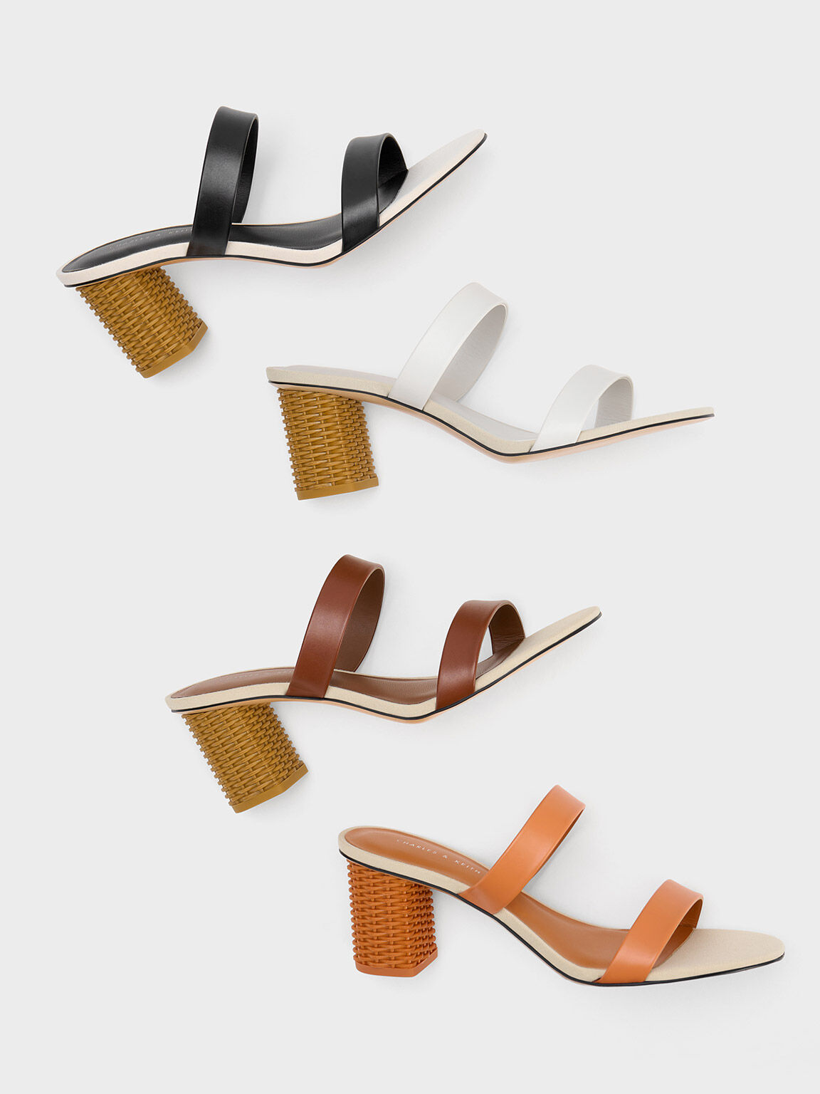Rattan Block Heel Sandals, Orange, hi-res
